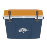 Taiga 27 Quart Blue Cooler with Burnt Orange Lid – American-Made Ice Chest Cooler