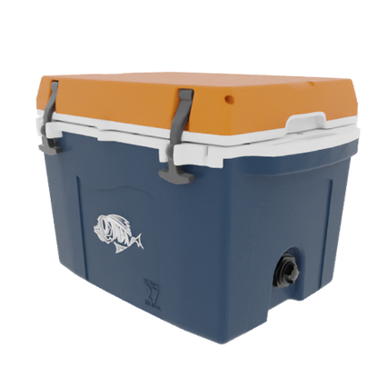 Taiga 27 Quart Blue Cooler with Burnt Orange Lid – American-Made Ice Chest Cooler