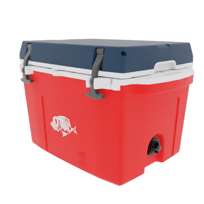 Taiga 27 Qt Rugged Ice Chest – Red Base, Blue Lid – USA Made Heavy Duty Hard Cooler