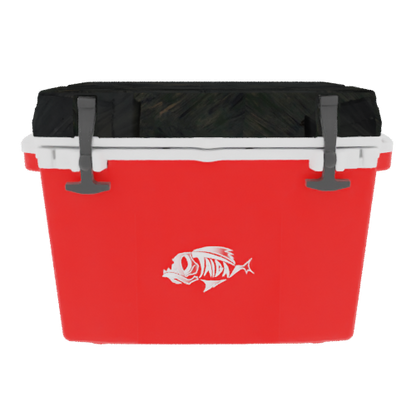 Taiga 27 Quart Red Cooler with Woodland Camo Lid – Rugged Camping & Fishing Ice Chest for the Outdoors