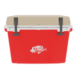 Taiga 27 Quart Red Cooler with Tan Lid – Rugged Tailgating Ice Chest Built in the USA