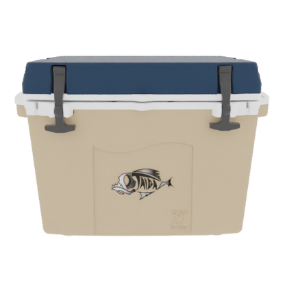 Taiga 27QT Hard Cooler – Tan Base with Blue Lid | Camping & Fishing Ice Chest