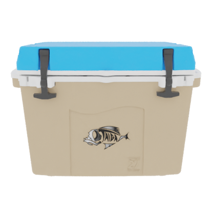 Taiga 27QT Hard Cooler – Tan Base with Blue Lid | Camping & Hunting Ice Chest