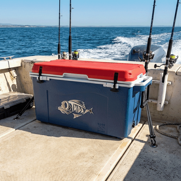 Taiga 55Qt hard-sided cooler in Blue and Red